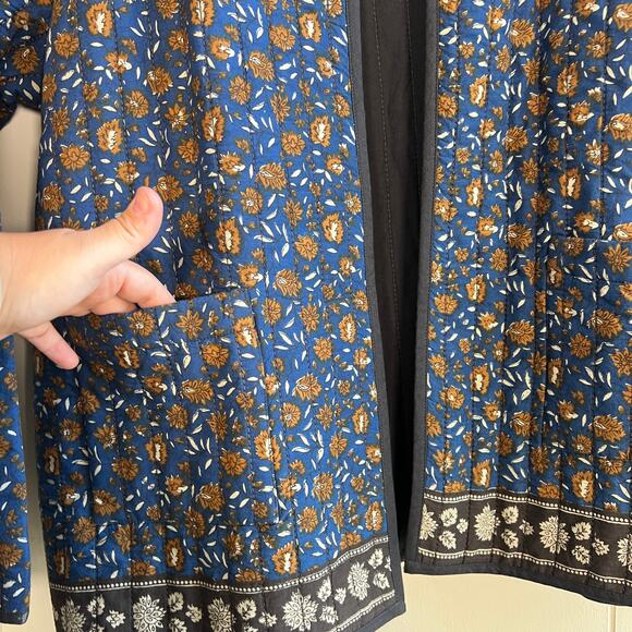 Handmade Quilted Navy Floral Open Jacket Granny Jacket - Picture 8 of 8